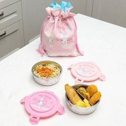 산리오 마이멜로디 원형 스텐 2단 도시락 조리개세트