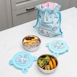 산리오 시나모롤 원형 스텐 2단 도시락 조리개세트