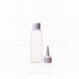 뾰쪽캡전용 100㎖ 원형반투명PP,흰색삿갓+흰색단마개