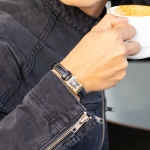 GRAM SILVER BAR WATCH LEATHER BRACELET_Black