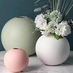 키즈맘 오브제 세라믹 화병 꽃 도자기 유리 꽃병 인테리어 라운드 화이트