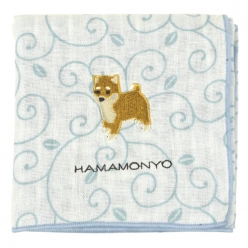일본 하마몬요 면손수건 골프 양면 핸드타올 거즈 손수건 시바견 29x29cm