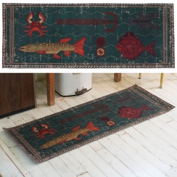 덜튼 빈티지 발매트 주방 침대 현관문 발매트 러그 고래 갈매기 그린 45x120cm