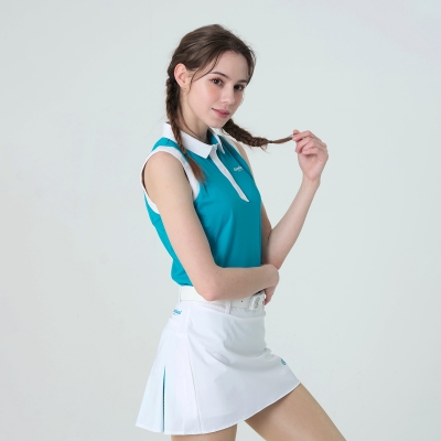 [10% 추가할인] 암홀 넥라인 컬러배색 여성 3버튼 민소매 티셔츠_CGKWTS1085BL
