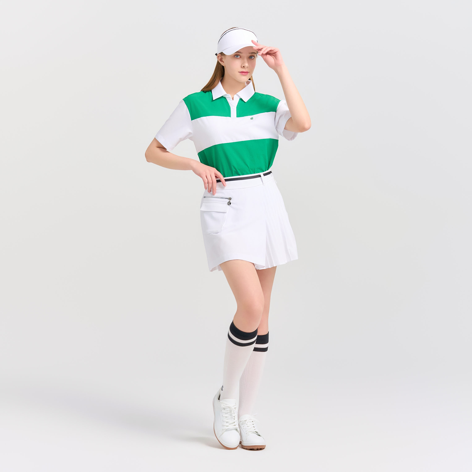 [10%+5% 추가할인] 온라인단독 포켓포인트 변형플레츠 여성 골프큐롯 화이트_CGWSK42979WH