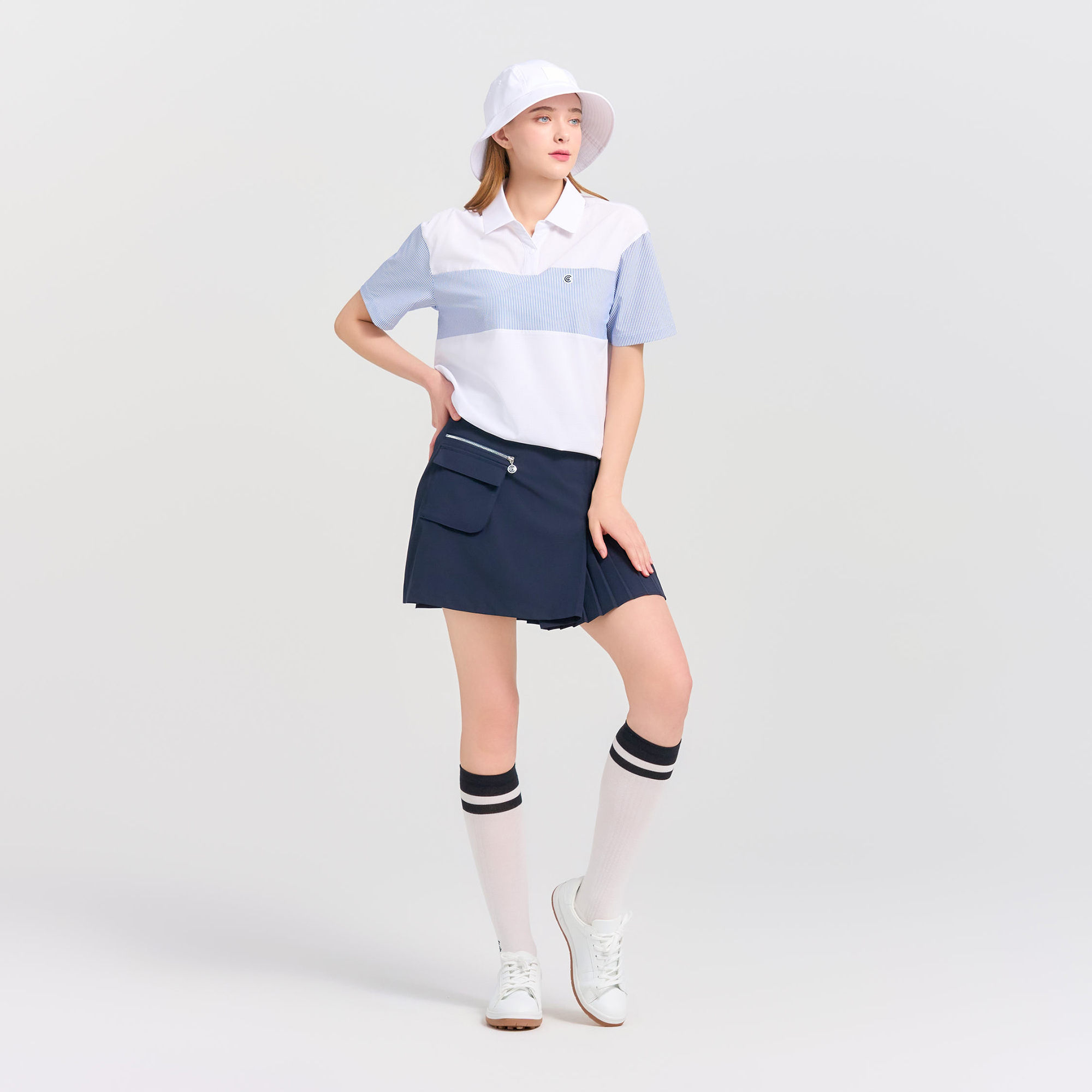 [10%+5% 추가할인] 온라인단독 포켓포인트 변형플레츠 여성 골프큐롯 네이비_CGWSK42979NY