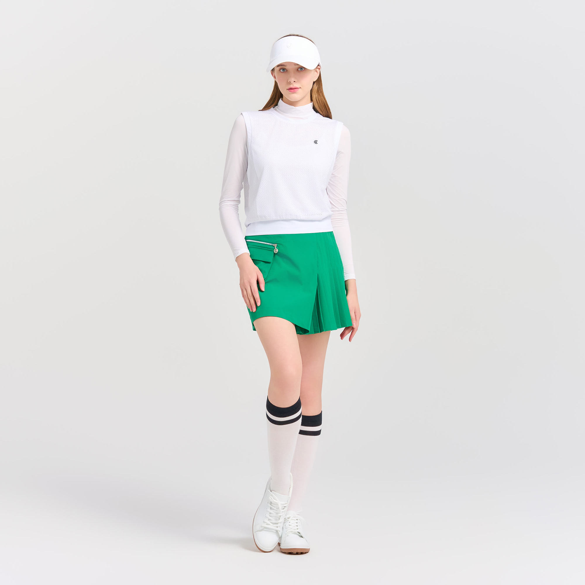 [10%+5% 추가할인] 온라인단독 포켓포인트 변형플레츠 여성 골프큐롯 그린_CGWSK42979GN