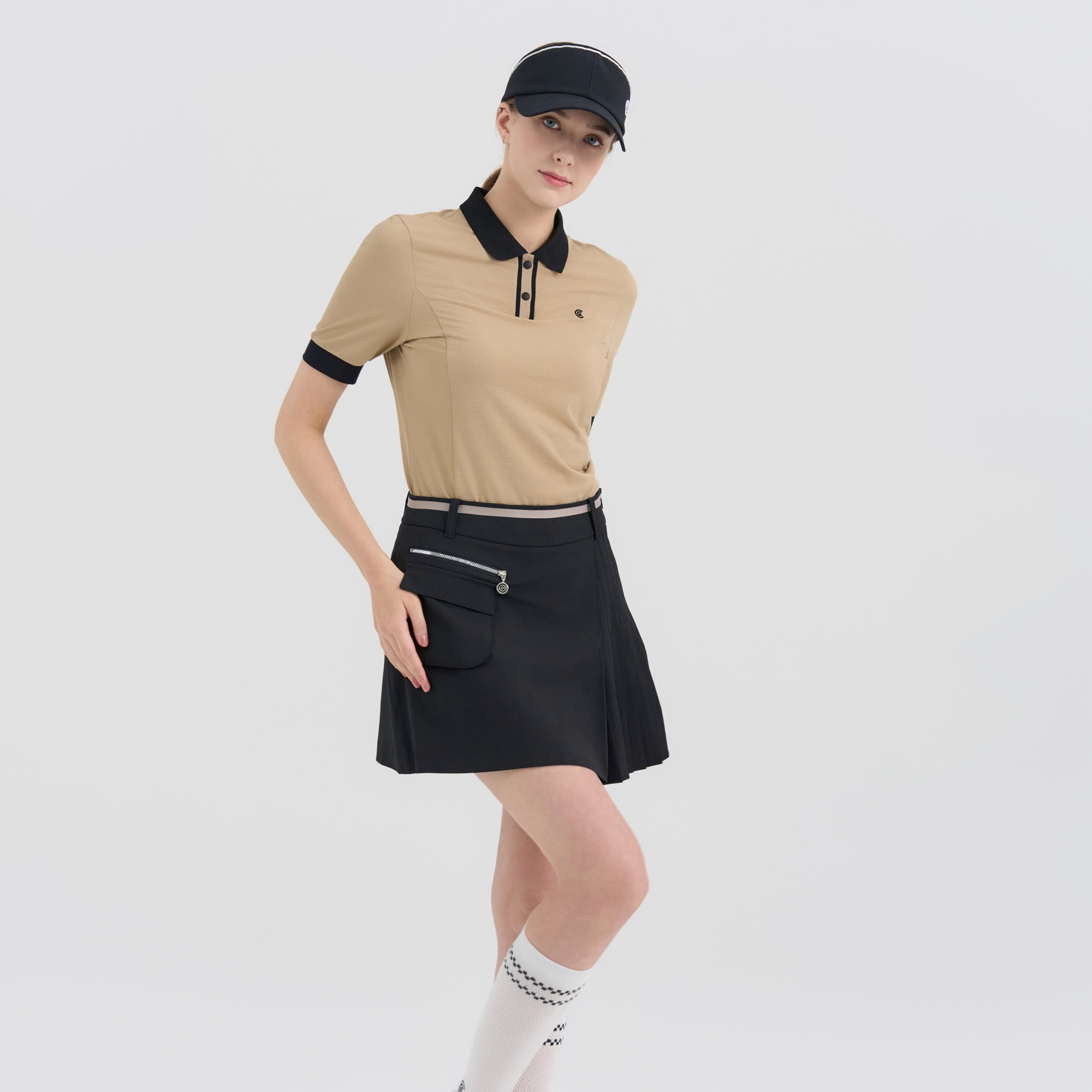 [10%+5% 추가할인] 온라인단독 포켓포인트 변형플레츠 여성 골프큐롯 블랙_CGWSK42979BK