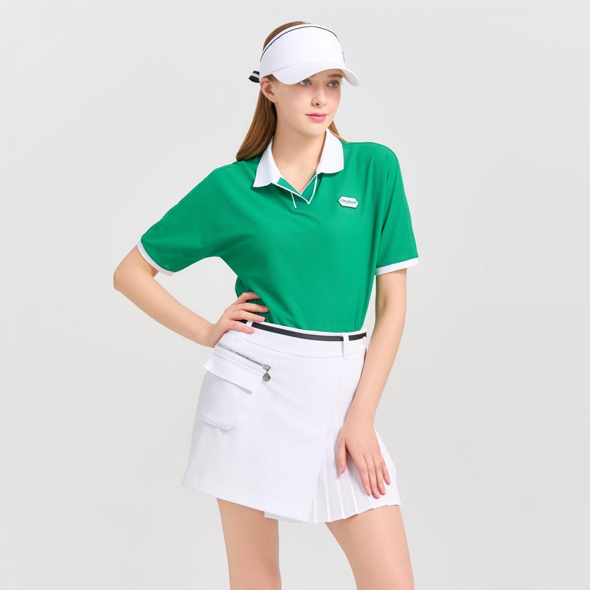 [10%+5% 추가할인] 온라인단독 PQ조직 변형카라넥 여성 블루종 반팔티셔츠 그린_CGWST42974GN