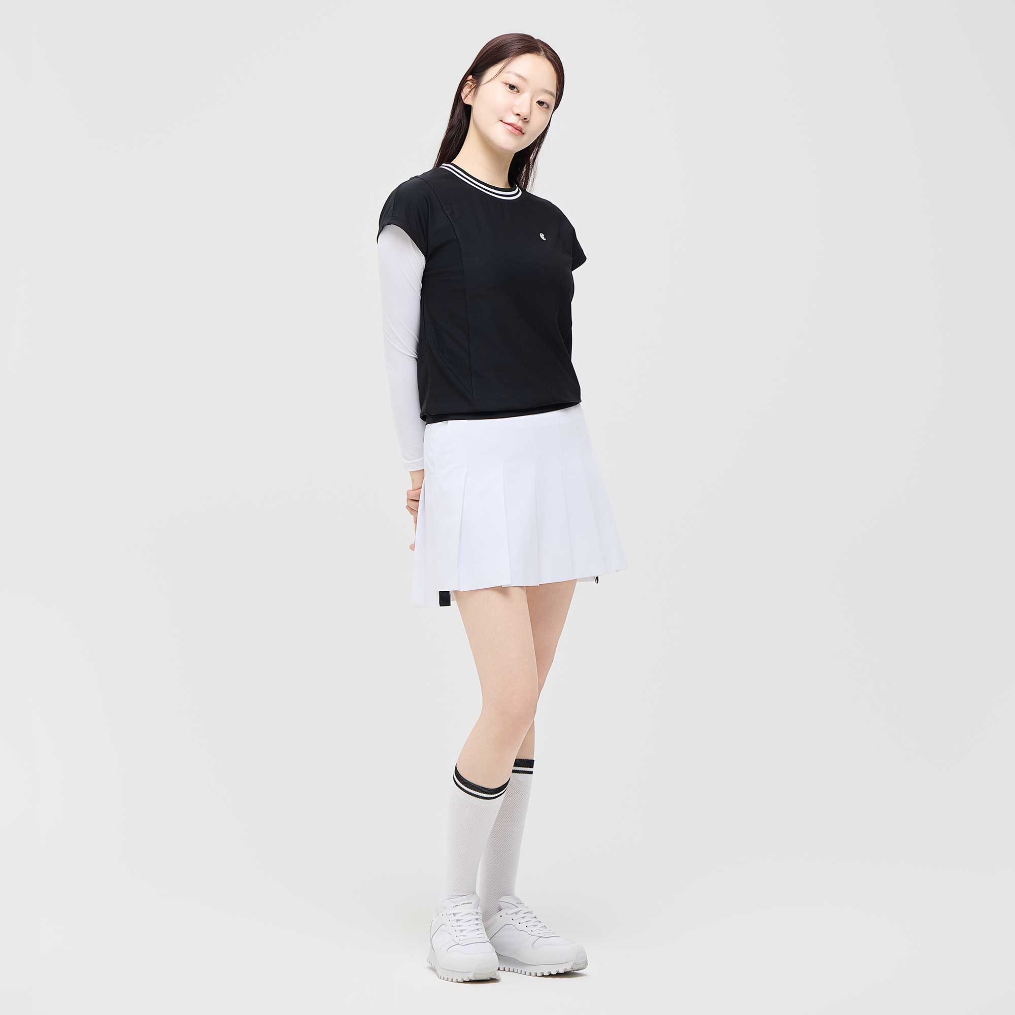 [10%+5% 추가할인] 온라인단독 폴리스판 배색라운드 여성 민소매 티셔츠 블랙_CGWST42975BK