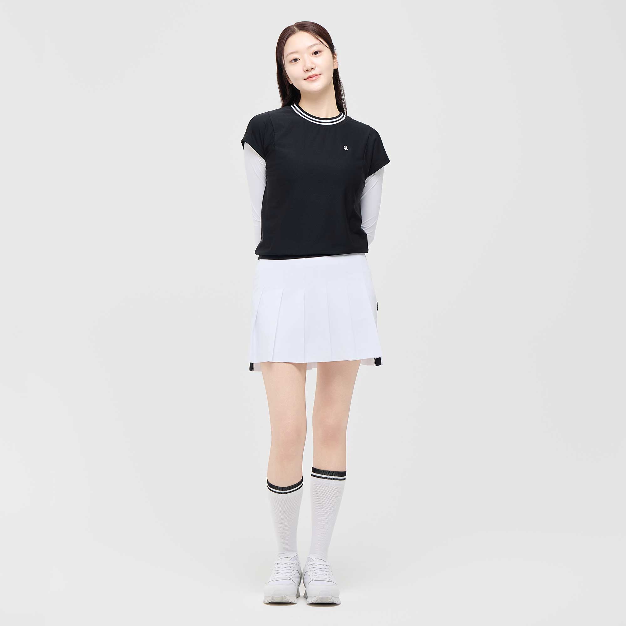 [10%+5% 추가할인] 온라인단독 폴리스판 배색라운드 여성 민소매 티셔츠 블랙_CGWST42975BK