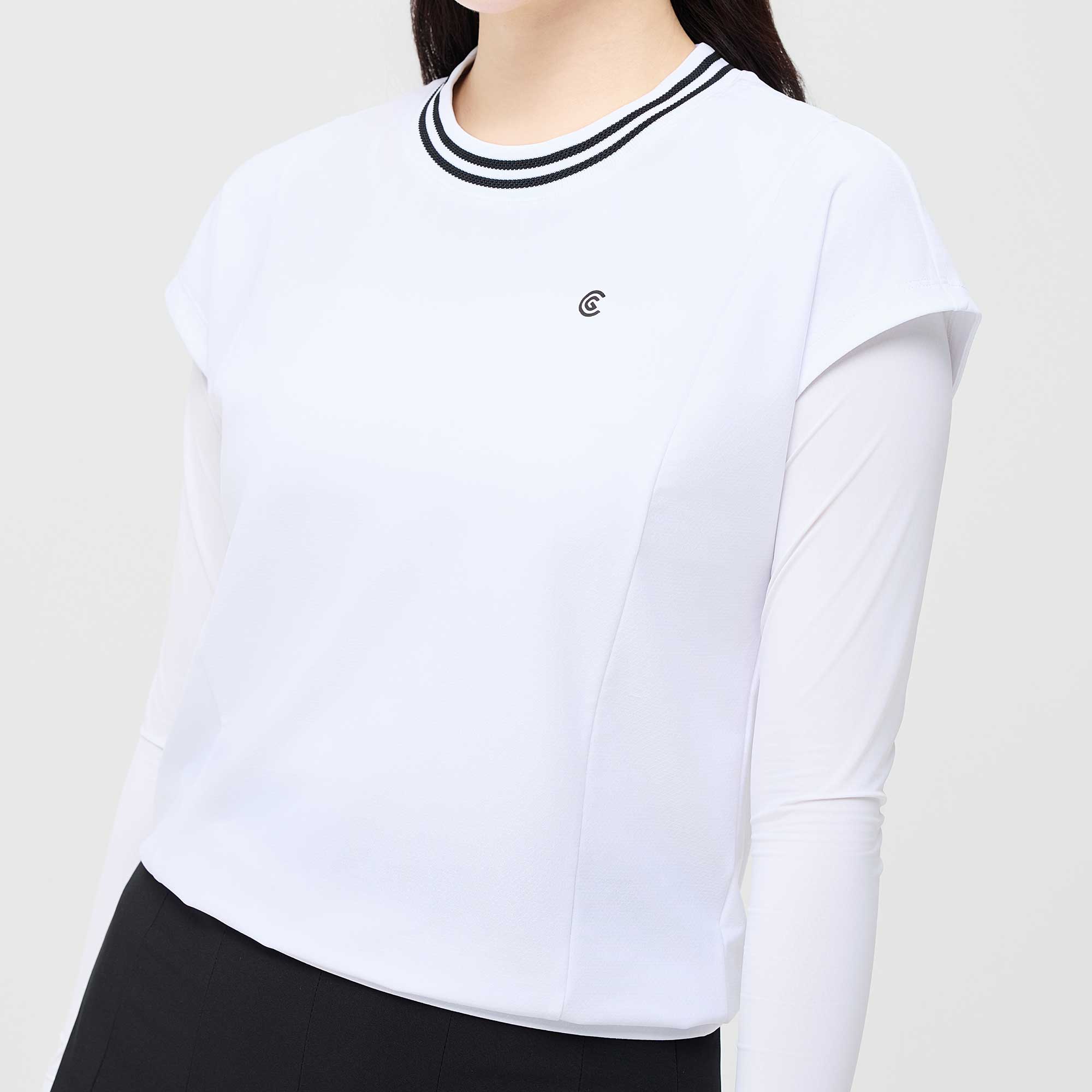 [10%+5% 추가할인] 온라인단독 폴리스판 배색라운드 여성 민소매 티셔츠 화이트_CGWST42975WH