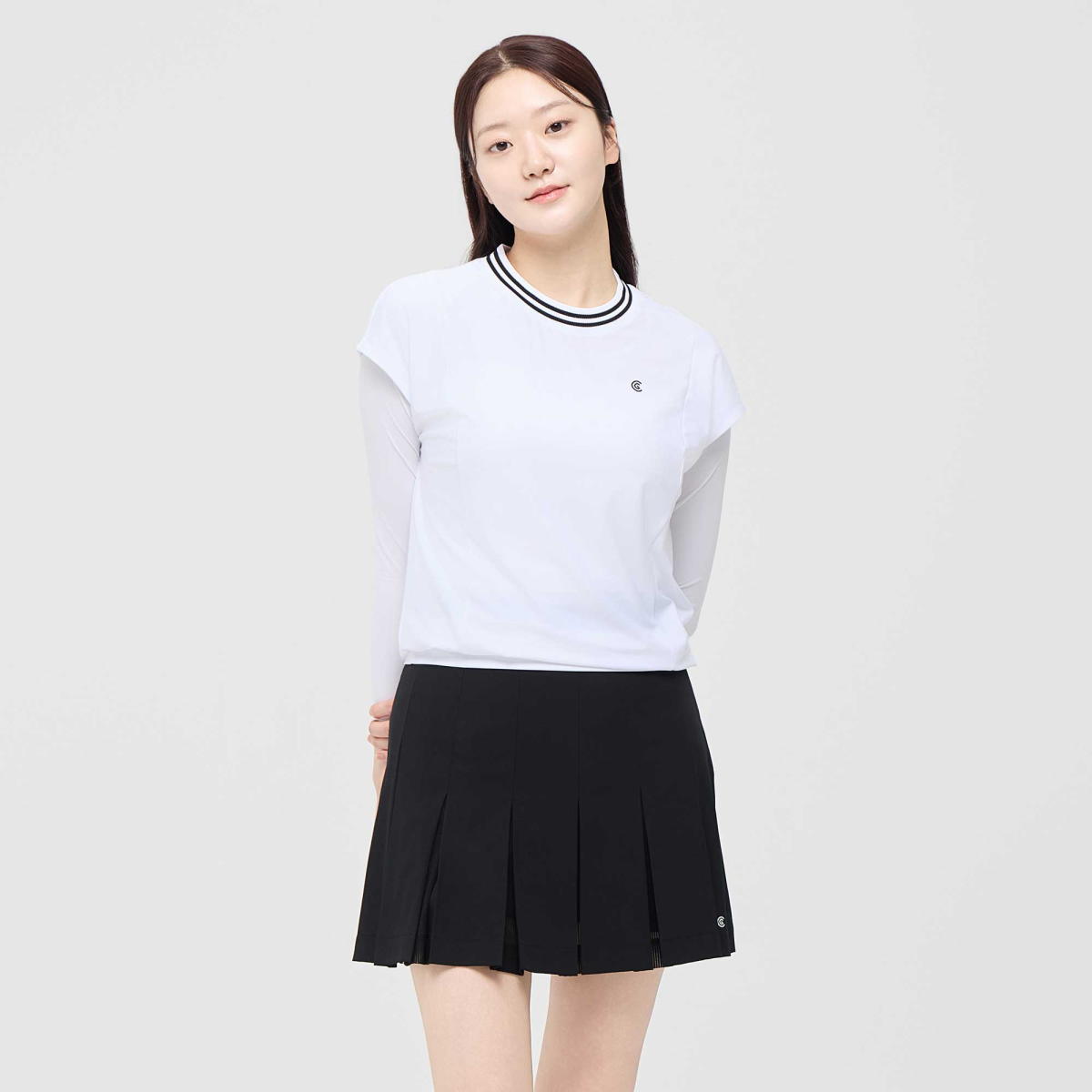 [10%+5% 추가할인] 온라인단독 폴리스판 배색라운드 여성 민소매 티셔츠 화이트_CGWST42975WH