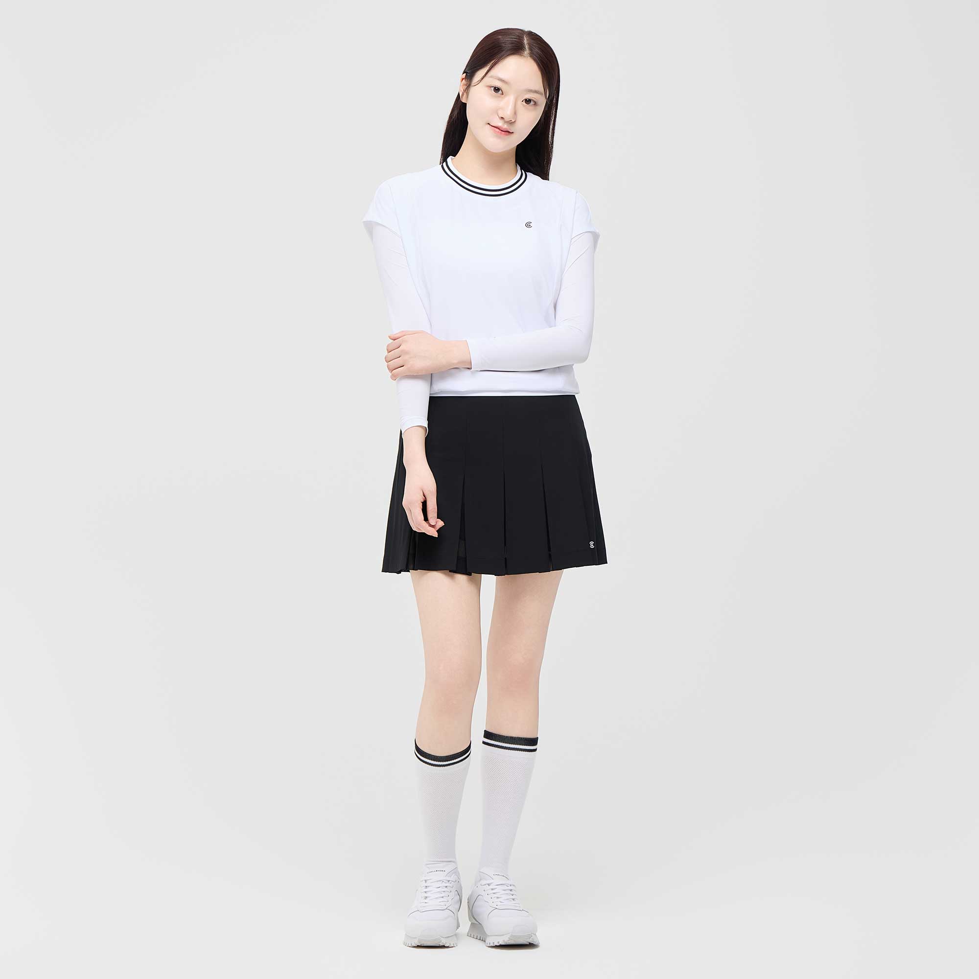 [10%+5% 추가할인] 온라인단독 폴리스판 배색라운드 여성 민소매 티셔츠 화이트_CGWST42975WH