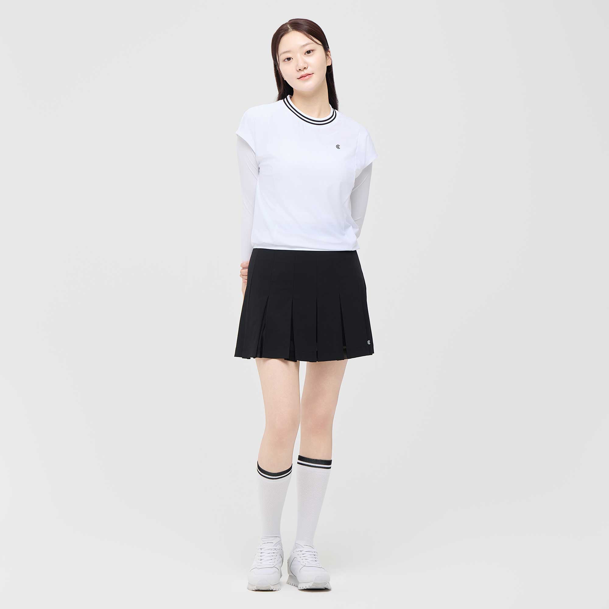 [10%+5% 추가할인] 온라인단독 폴리스판 배색라운드 여성 민소매 티셔츠 화이트_CGWST42975WH