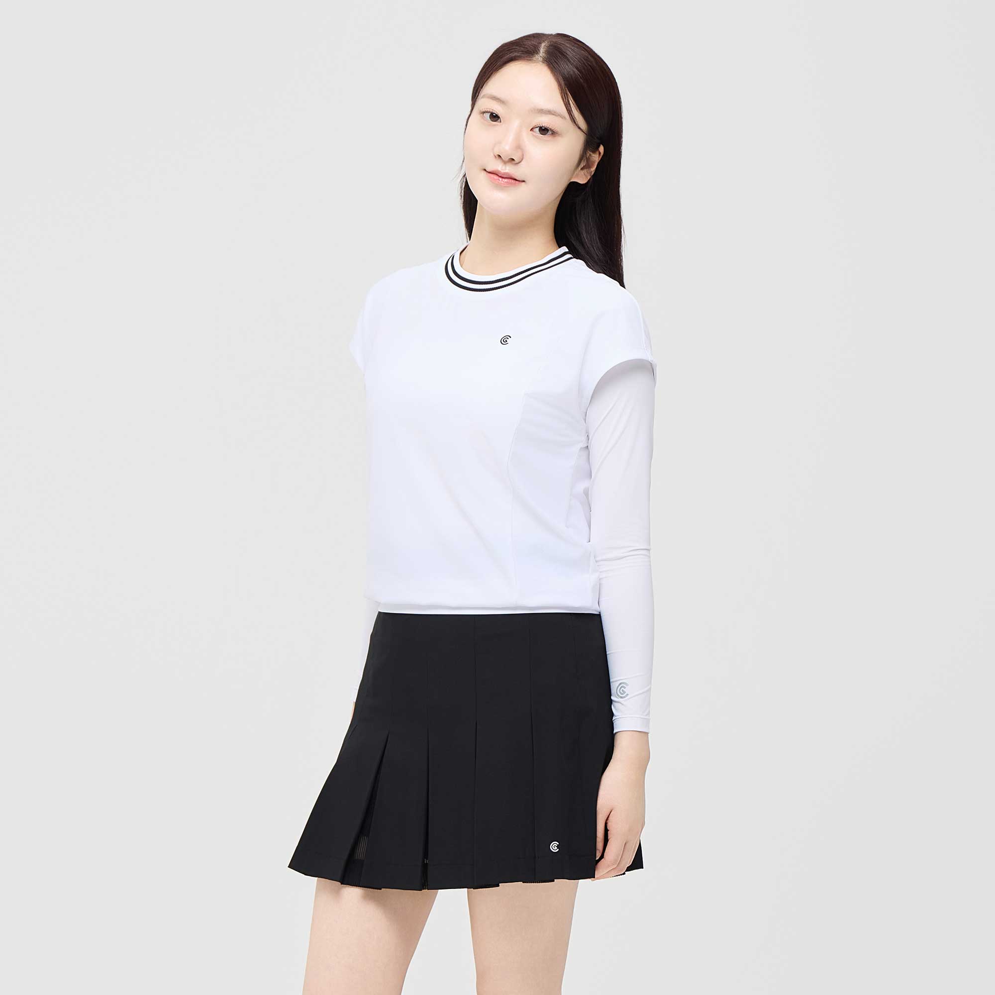 [10%+5% 추가할인] 온라인단독 폴리스판 배색라운드 여성 민소매 티셔츠 화이트_CGWST42975WH