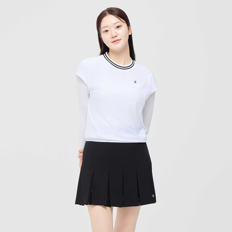 [10%+5% 추가할인] 온라인단독 폴리스판 배색라운드 여성 민소매 티셔츠 화이트_CGWST42975WH