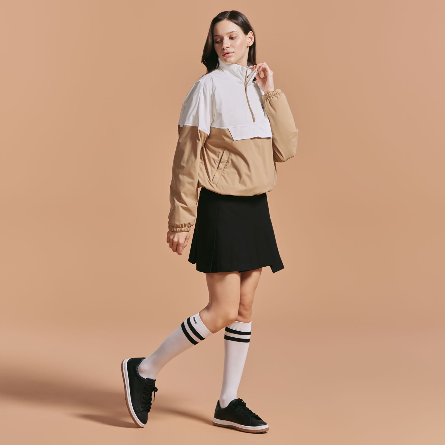 [10%+5% 추가할인] 온라인단독 여성 컬러블럭 아노락 경량패딩 윈드브레이커 베이지_CGWWT43952BE