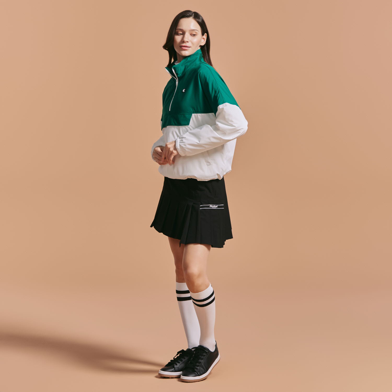 [10%+5% 추가할인] 온라인단독 여성 컬러블럭 아노락 경량패딩 윈드브레이커 피코크그린_CGWWT43952PG