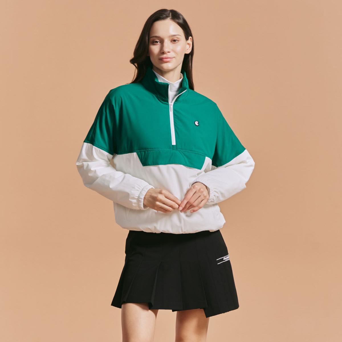 [10%+5% 추가할인] 온라인단독 여성 컬러블럭 아노락 경량패딩 윈드브레이커 피코크그린_CGWWT43952PG
