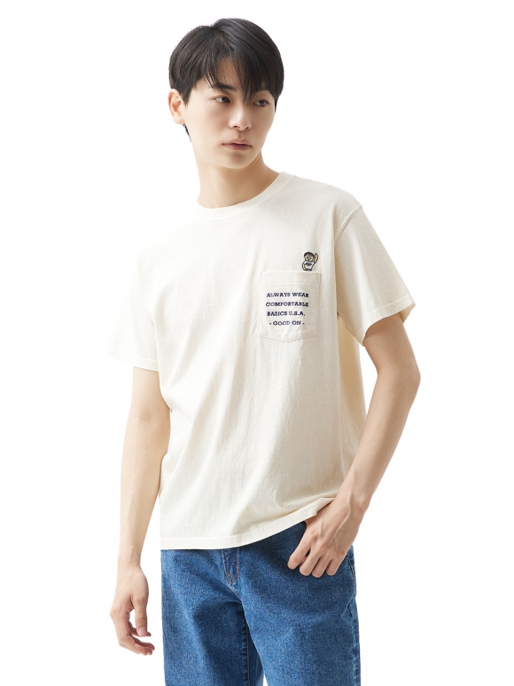 GO BOY 포켓 반팔 티셔츠 - 피그먼트 네츄럴