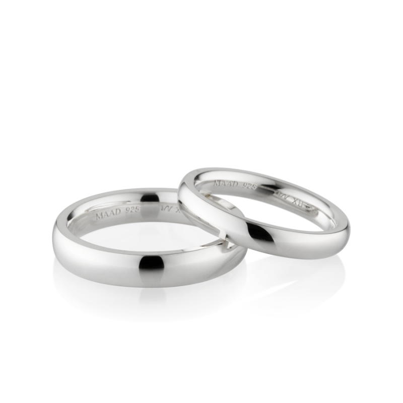 MR-XII Oval square couple band ring Set 3.8mm & 3.0mm Sterling silver