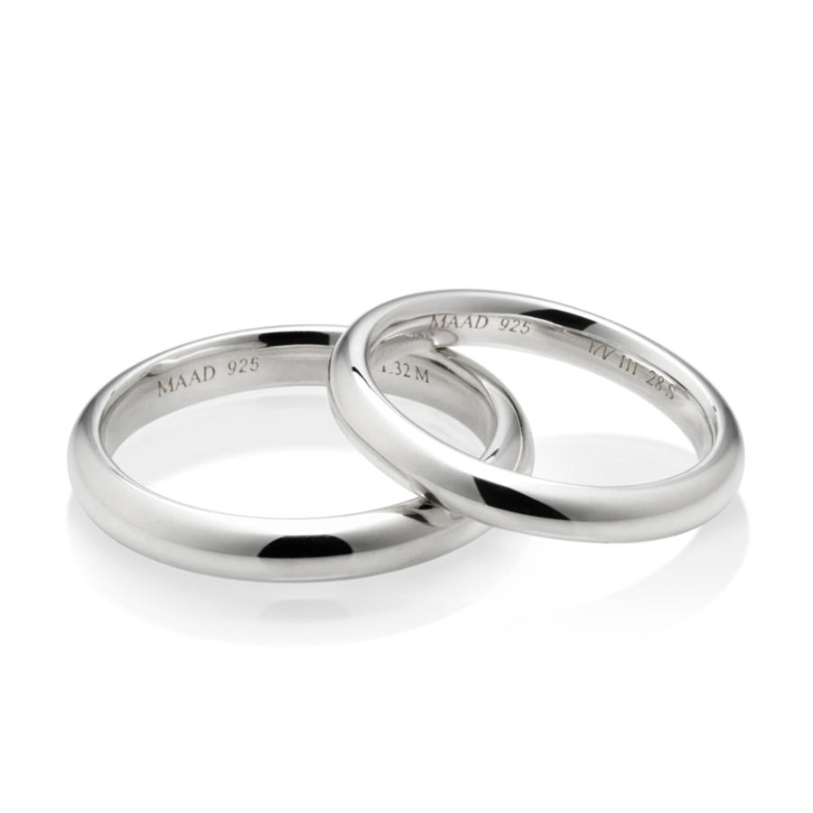 MR-III Oval dome couple band ring Set 3.2mm & 2.8mm Sterling silver