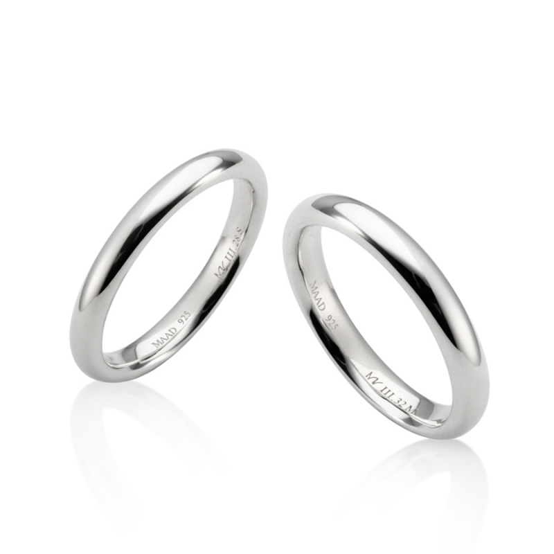 MR-III Oval dome couple band ring Set 3.2mm & 2.8mm Sterling silver