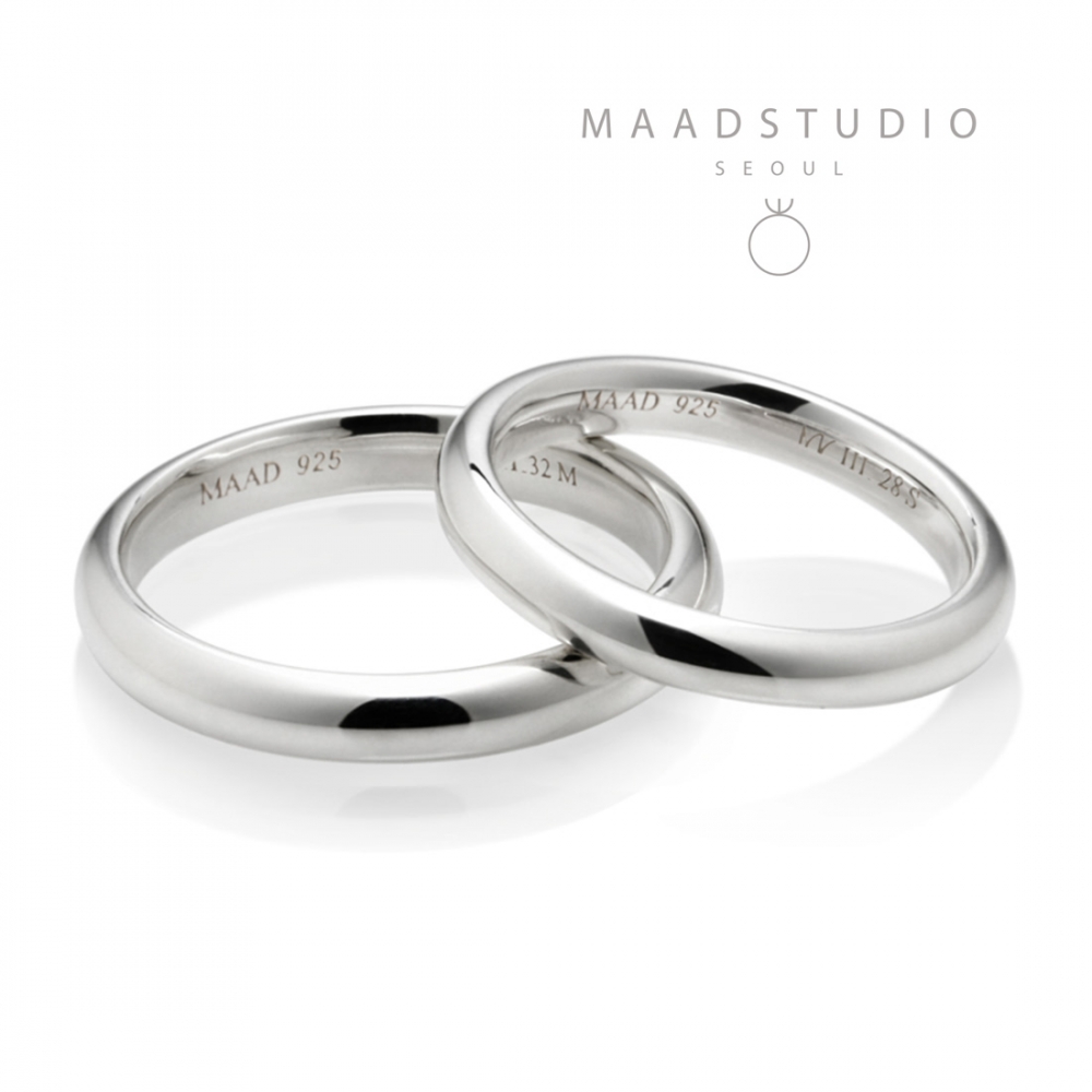 MR-III Oval dome couple band ring Set 3.2mm & 2.8mm Sterling silver