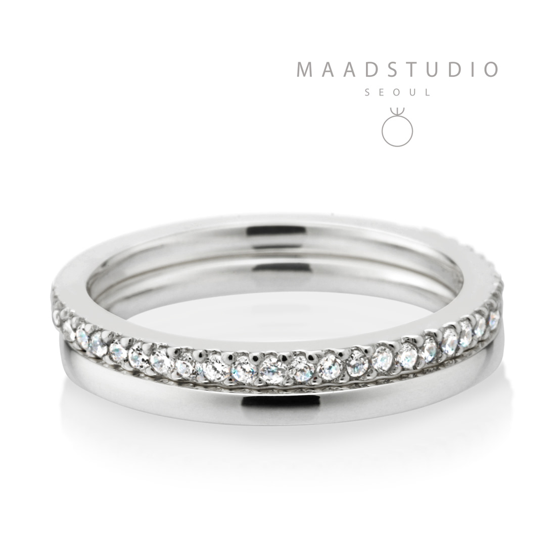 MR-VII Square Layerd ring 1.5mm & 1.5mm Sterling silver CZ