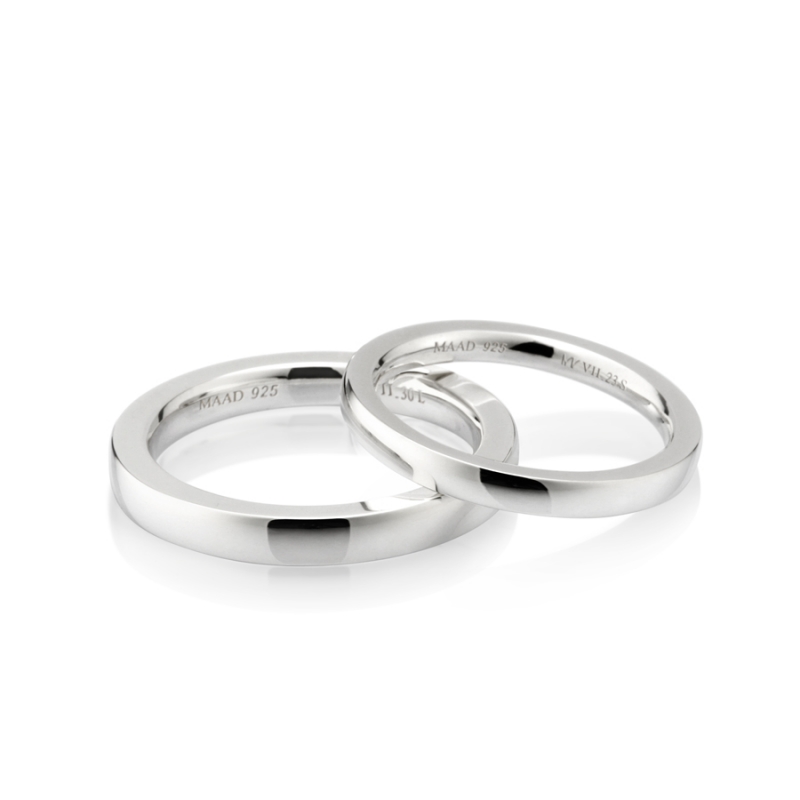 MR-VII Square couple band ring Set 3.0mm & 2.3mm Sterling silver