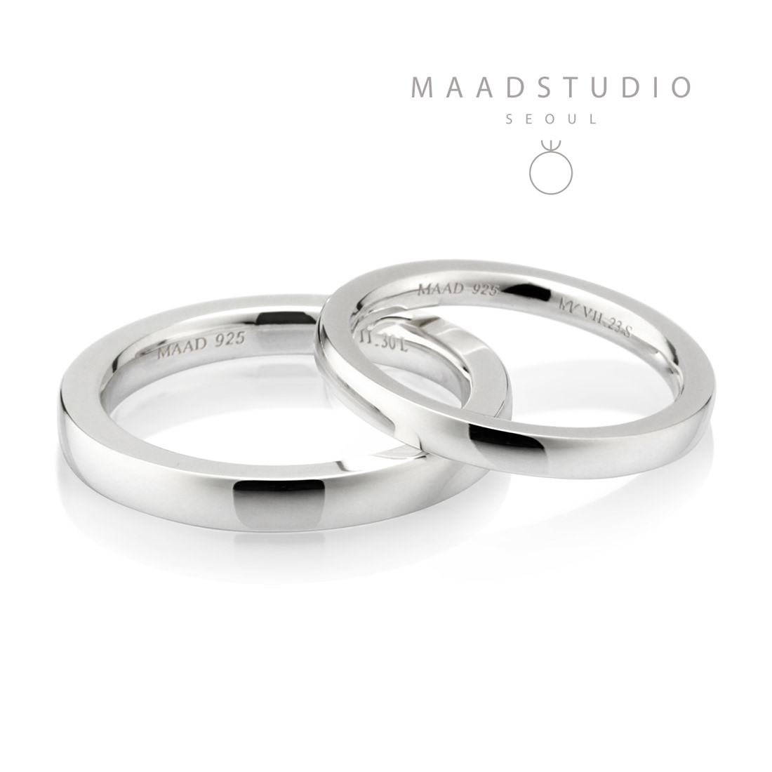 MR-VII Square couple band ring Set 3.0mm & 2.3mm Sterling silver