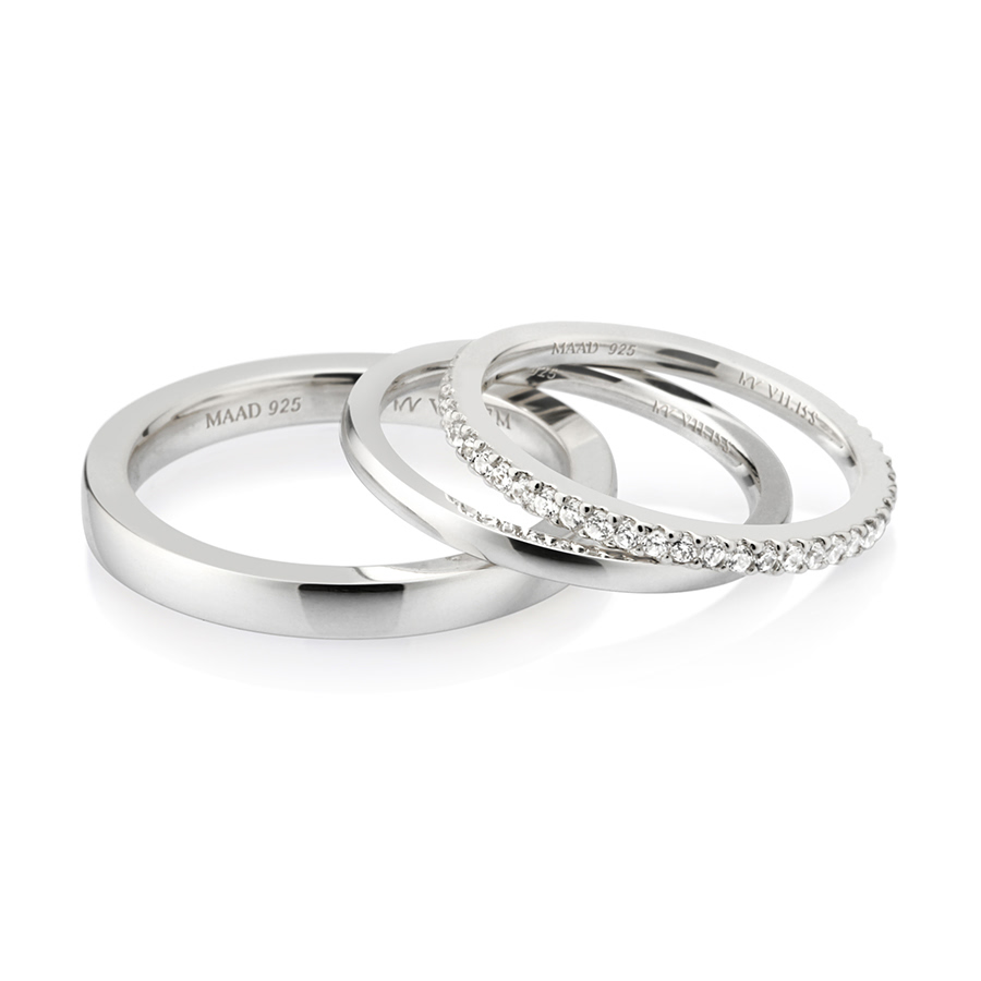 MR-VII 스퀘어밴드 레이어드 커플링 2.7mm+1.5mm+1.5mm (중+소+소cz) Silver_925