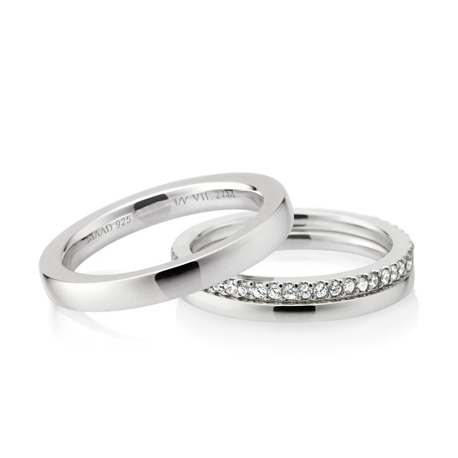 MR-VII 스퀘어밴드 레이어드 커플링 2.7mm+1.5mm+1.5mm (중+소+소cz) Silver_925