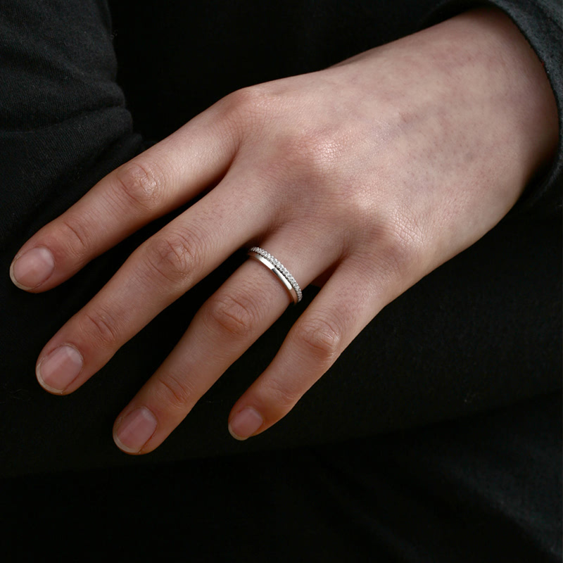 MR-VII 스퀘어밴드 레이어드 커플링 2.7mm+1.5mm+1.5mm (중+소+소cz) Silver_925