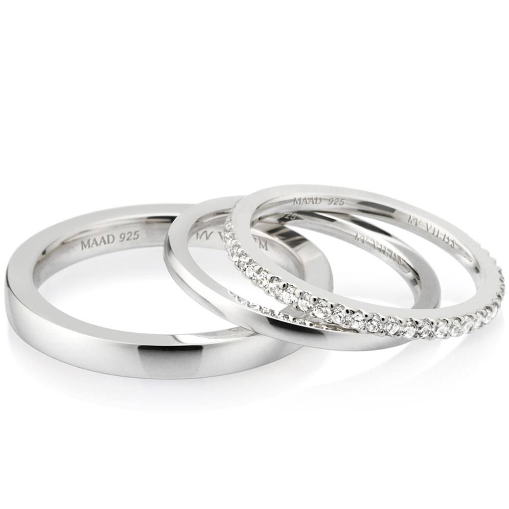 MR-VII 스퀘어밴드 레이어드 커플링 2.7mm+1.5mm+1.5mm (중+소+소cz) Silver_925