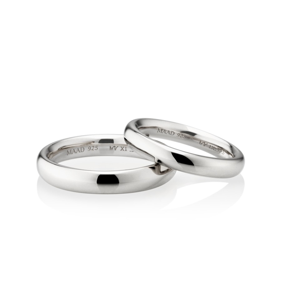 MR-XI Low-dome Oval couple band ring Set 3.8mm & 3.2mm Sterling silver