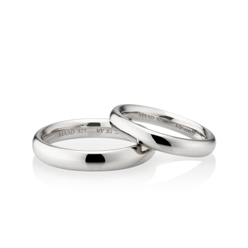 MR-XI Low-dome Oval couple band ring Set 3.8mm & 3.2mm Sterling silver