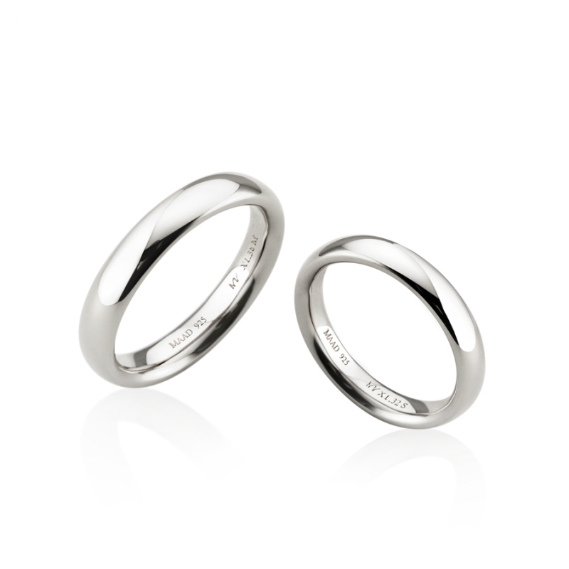 MR-XI Low-dome Oval couple band ring Set 3.8mm & 3.2mm Sterling silver