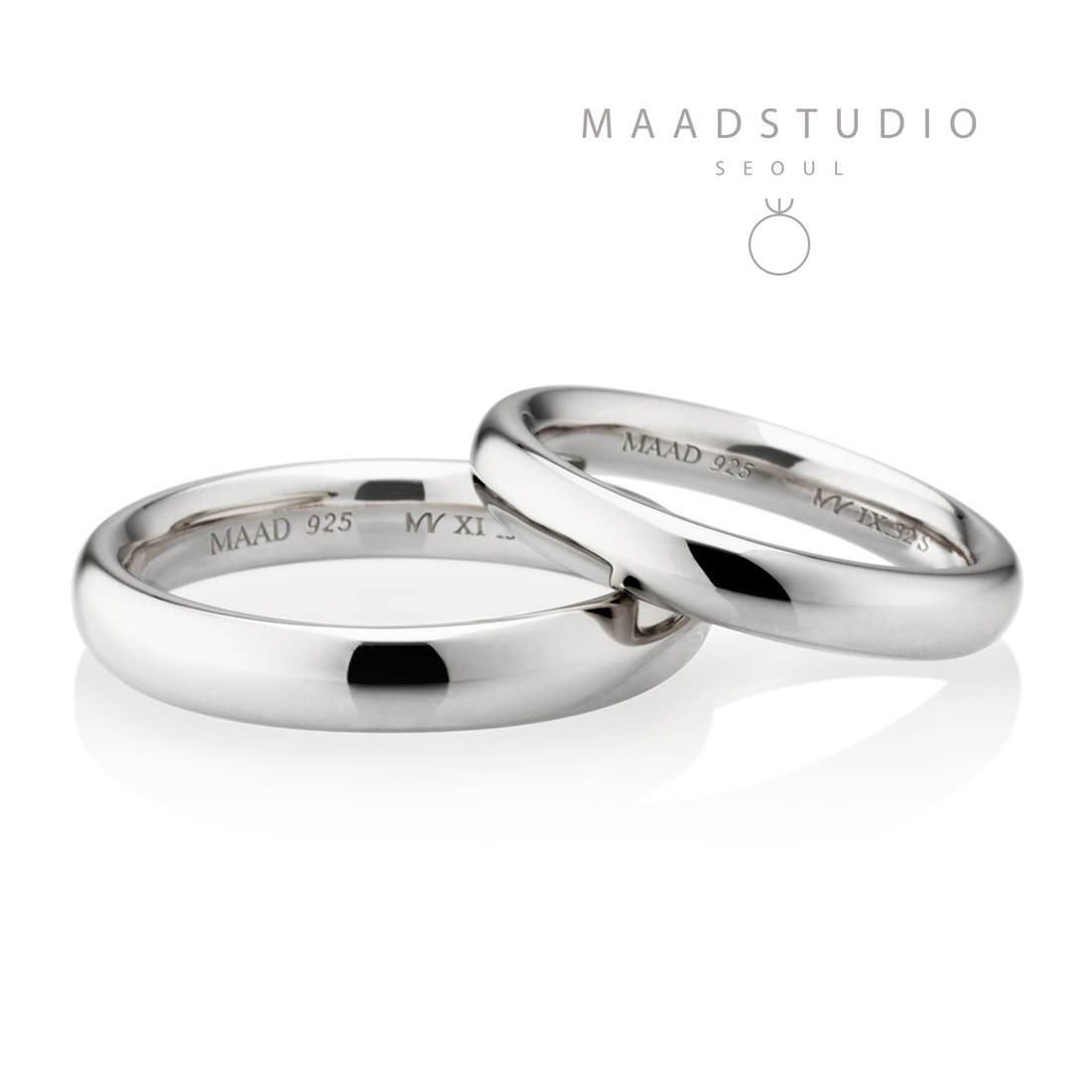 MR-XI Low-dome Oval couple band ring Set 3.8mm & 3.2mm Sterling silver