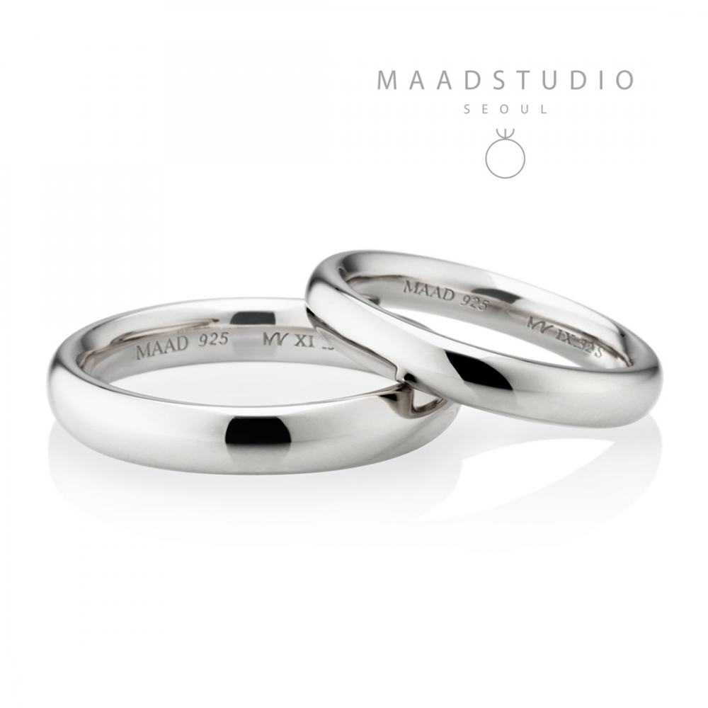 MR-XI Low-dome Oval couple band ring Set 3.8mm & 3.2mm Sterling silver