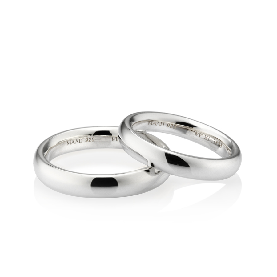 MR-XI Low-dome Oval couple band ring Set 3.8mm & 3.8mm Sterling silver