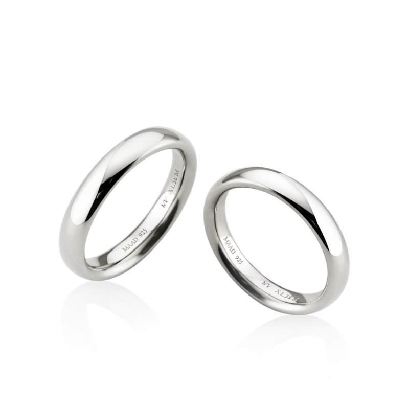 MR-XI Low-dome Oval couple band ring Set 3.8mm & 3.8mm Sterling silver