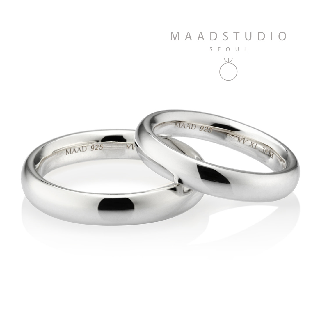 MR-XI Low-dome Oval couple band ring Set 3.8mm & 3.8mm Sterling silver