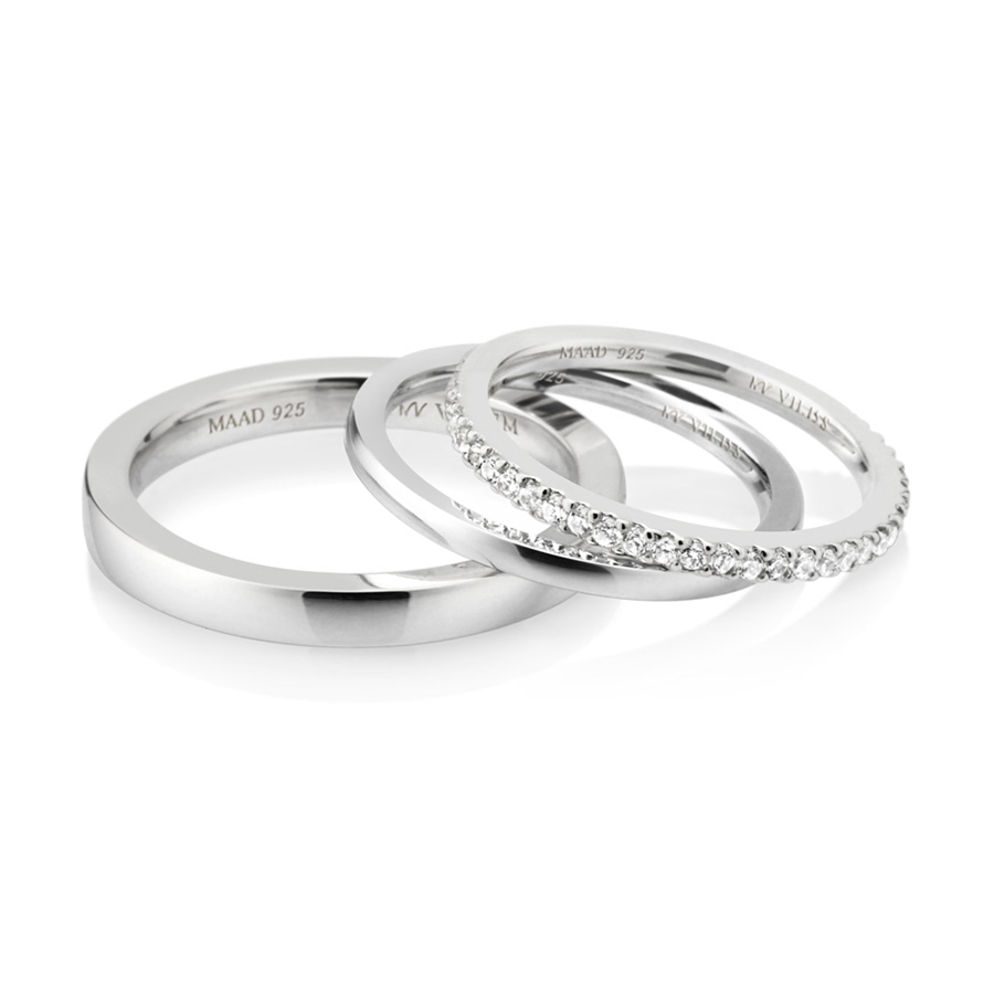 MR-VII 스퀘어밴드 레이어드 커플링 2.7mm+1.5mm+1.5mm (중+소+소cz) 14k 화이트골드