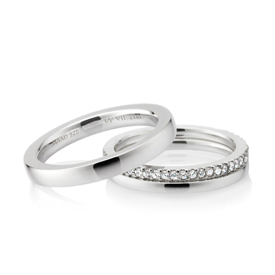 MR-VII 스퀘어밴드 레이어드 커플링 2.7mm+1.5mm+1.5mm (중+소+소cz) 14k 화이트골드