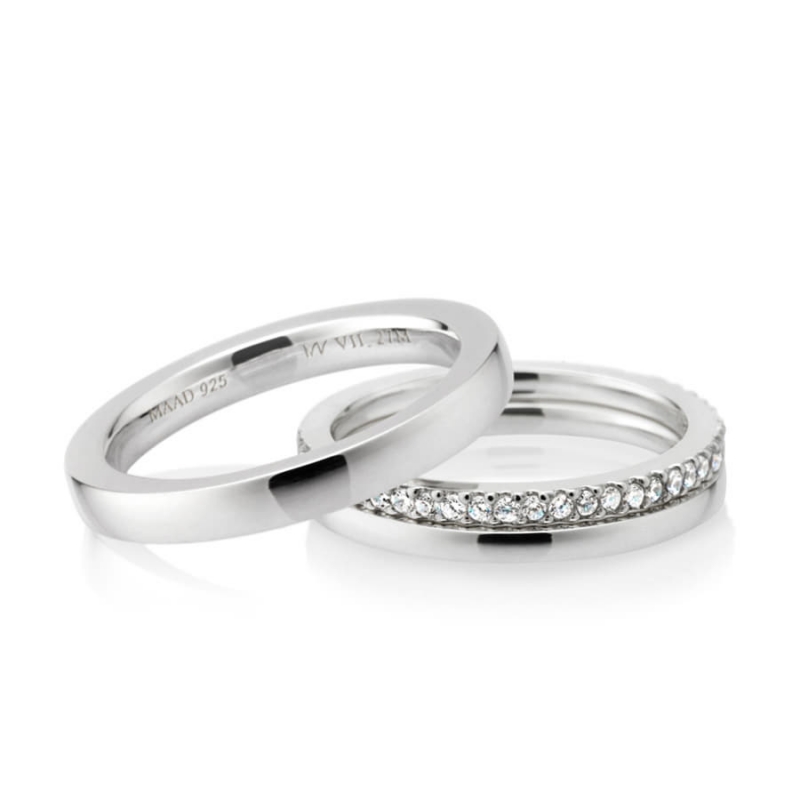 MR-VII Square Layerd wedding ring Set 2.7mm & S1.5mm & 1.5mm 14k White gold CZ