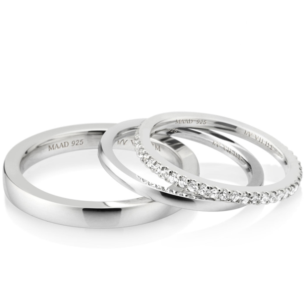 MR-VII 스퀘어밴드 레이어드 커플링 2.7mm+1.5mm+1.5mm (중+소+소cz) 14k 화이트골드