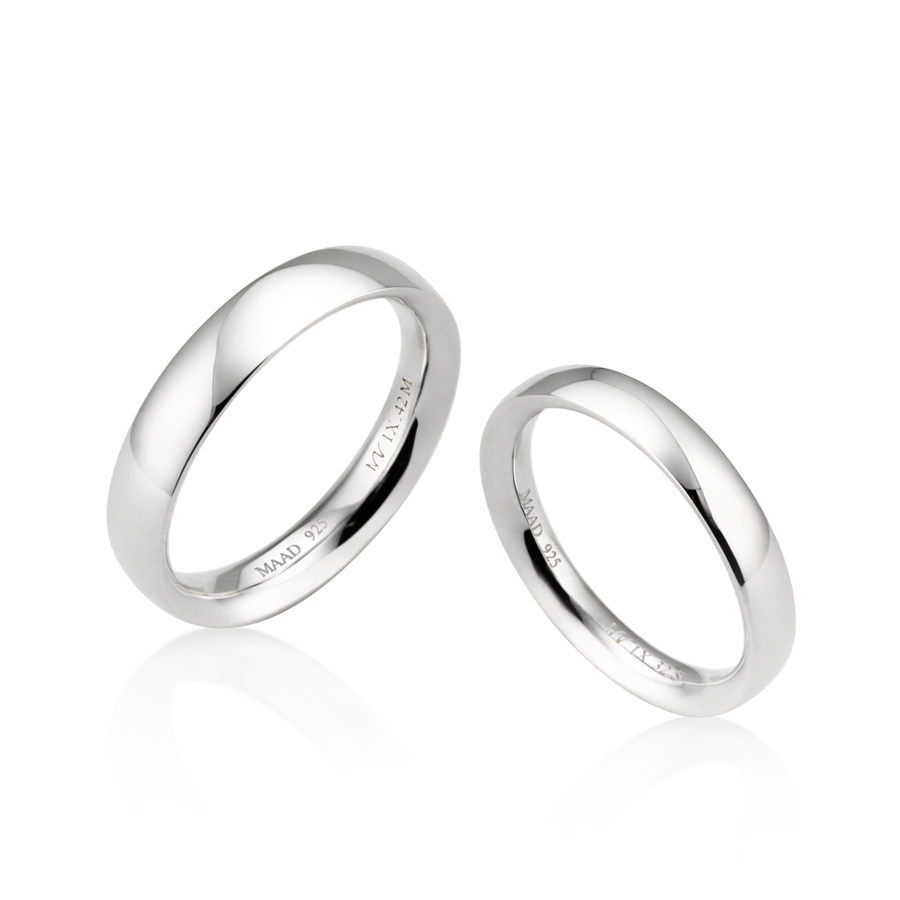 MR-IX Flat arch Low-dome couple band ring Set 4.2mm & 3.2mm Sterling silver