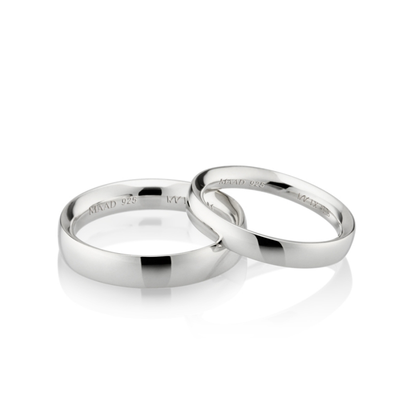 MR-IX Flat arch Low-dome couple band ring Set 4.2mm & 3.2mm Sterling silver